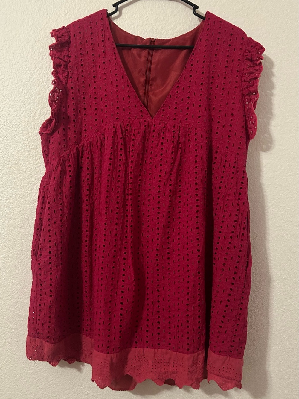 Eyelet V-Neck Sleeveless Romper in Deep Berry